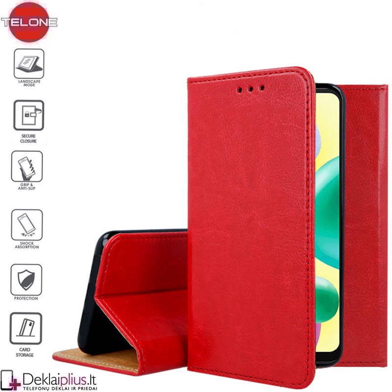 Telone grynos odos dėklas - raudonas (Xiaomi Redmi 10A) Telone grynos odos dėklas - raudonas (Xiaomi Redmi 10A)